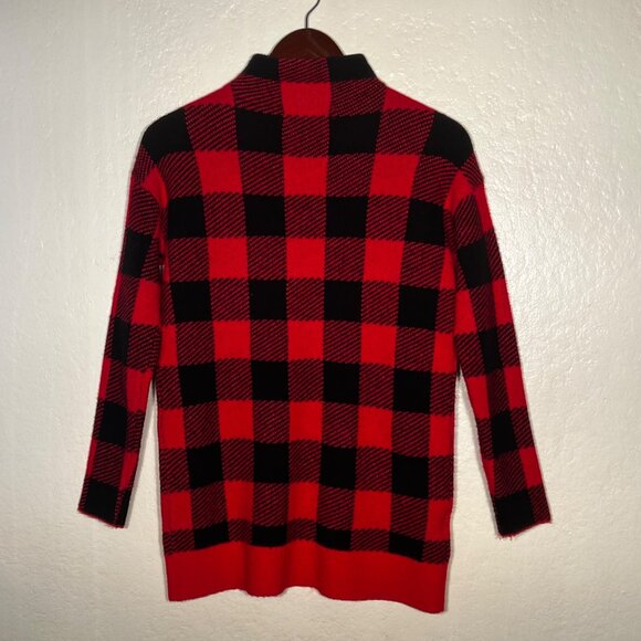 Loft Petites SP Red Black Buffalo Plaid Turtleneck Tunic Sweater Nylon/Acrylic - Picture 3 of 12